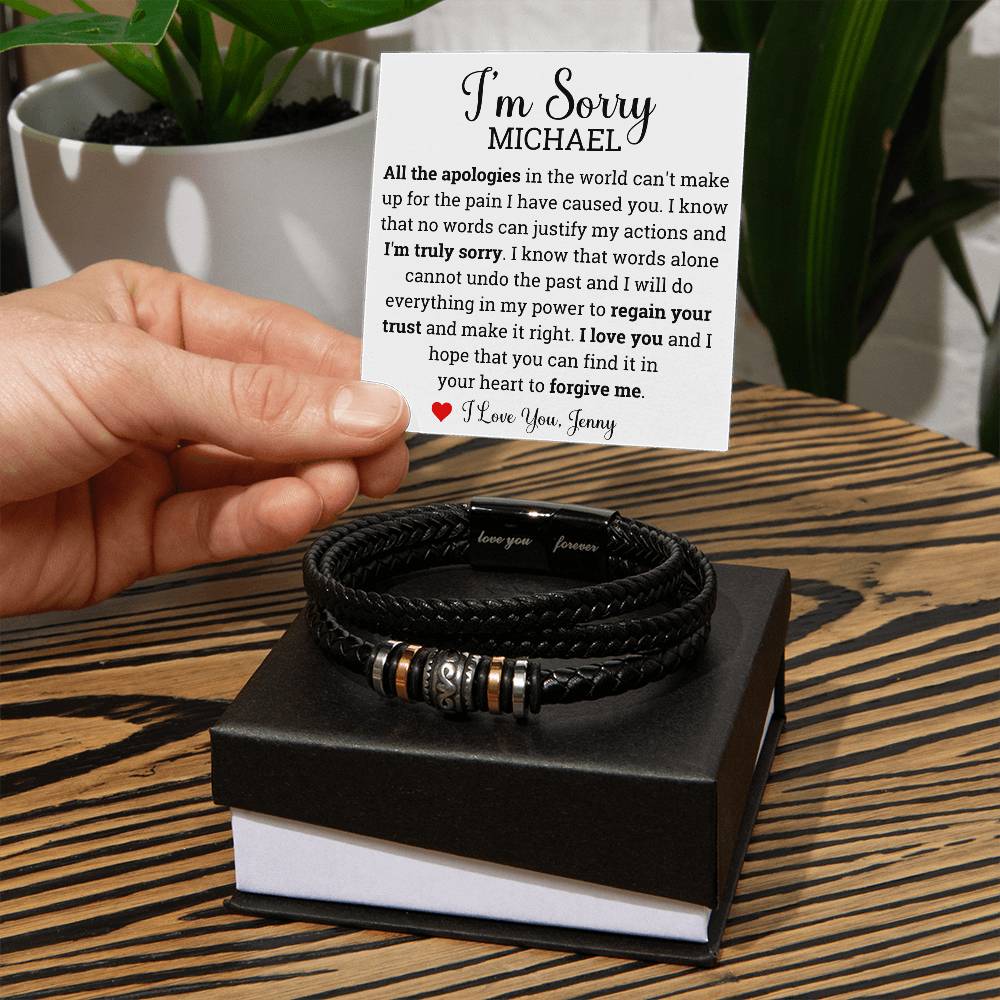 Amazon.com: I'm Sorry Gifts For Him Bracelet, Apology Gifts For Boyfriend,  I'M Sorry I Love You Gift For Men, Vegan Leather Bracelet (Luxury Box):  Clothing, Shoes & Jewelry